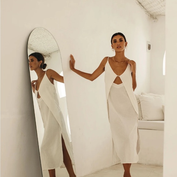 Linen Cut Out Midi Dress PRLA Size XS - Picture 1 of 5